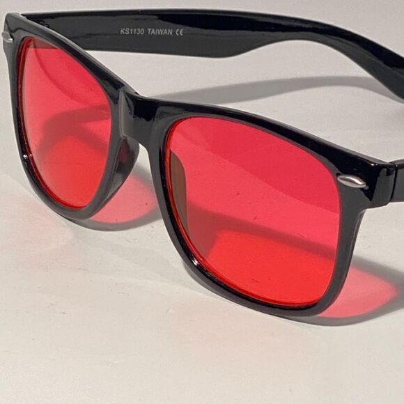 1189 Sunglasses Oversize Black Frame Red Lenses UV Protection NWOT main image 9